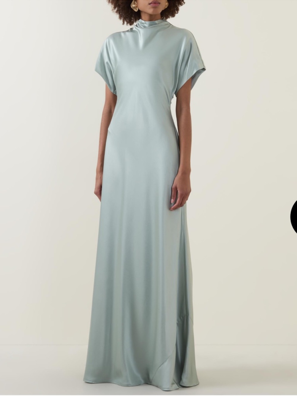 Satin High-Neck Maxi Dress in Pale Mint Green